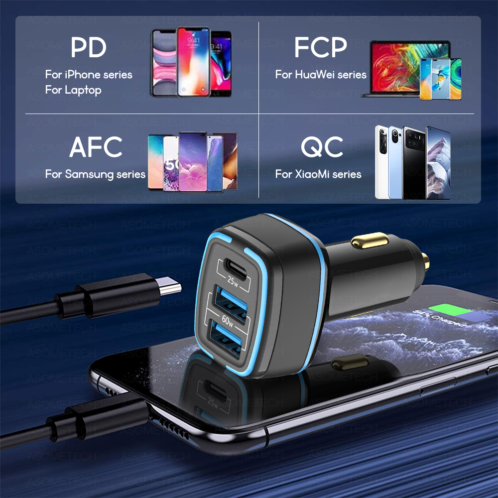 85W LED Auto Ladegerät USB Typ C 3Hafen PPS SCP AFC PD QC 3,0 Schnell Ladegerät Für Laptop Auto Telefon Ladegerät Für iPhone Huawei Samsung