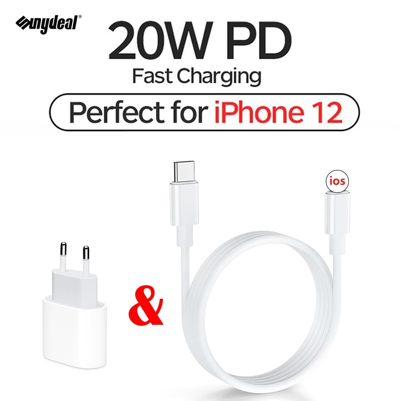 Ricarica rapida 20W USB-C tipo-c adattatore per caricabatterie cavo 100-240V spina a muro ue usa per iPhone 12 mini 12Pro 12 11 Xs Pro Max se ipad