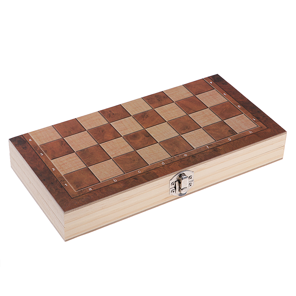 24x24cm Premium Folding Wood Chess Set Built in Storage &amp; Round Extra Pieces