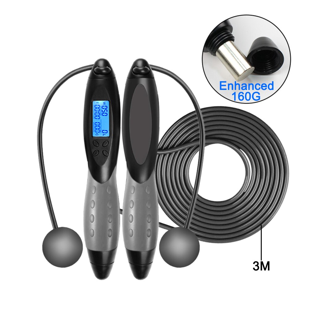 Smart Jump Rope with Digital Counter Crossrope Jump Rope Fitness Sport Skipping Ropes with Anti-Slip Hand Grip and LCD Screen: Enhanced Gray
