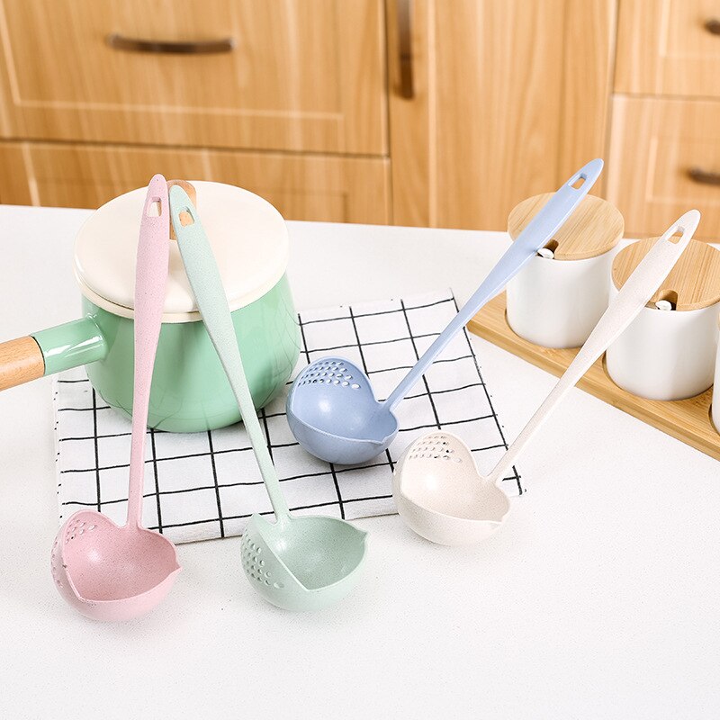 1 pezzo Lungo manico di un cucchiaio colino 2 in 1 caldo pentola pentola zuppa di grande cucchiaio da minestra cucina di cottura cucchiaio filtro gadget da cucina