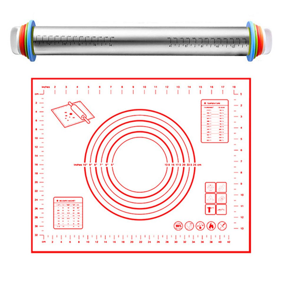 4 Verstelbare Dikte Ringen Gebak Mat Voor Bakken Cookie Fondant Deeg Gebak Pizza Deegroller Bakken Gebak Mat Set: Pin Mat Red