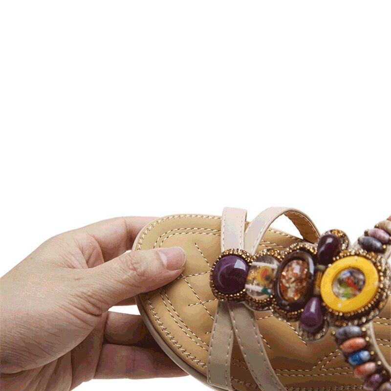 YAERNI-sandales d'été pour femmes, style bohémien, chaussures d'été à talon incliné, perlées, grande taille 35-42, chaussures d'été