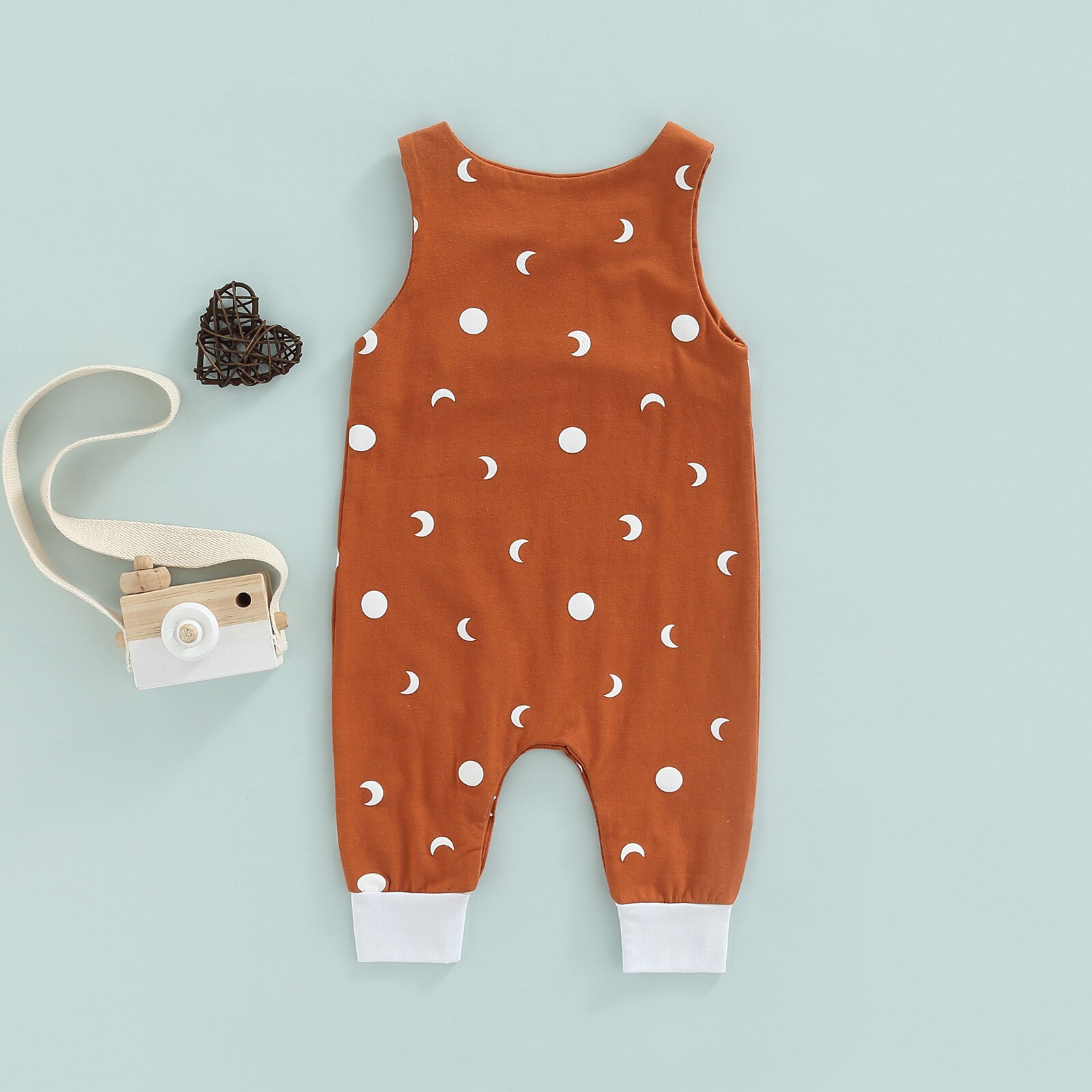 Tuta estiva da bambino per bambina, pagliaccetto girocollo Casual senza maniche con stampa sole e luna