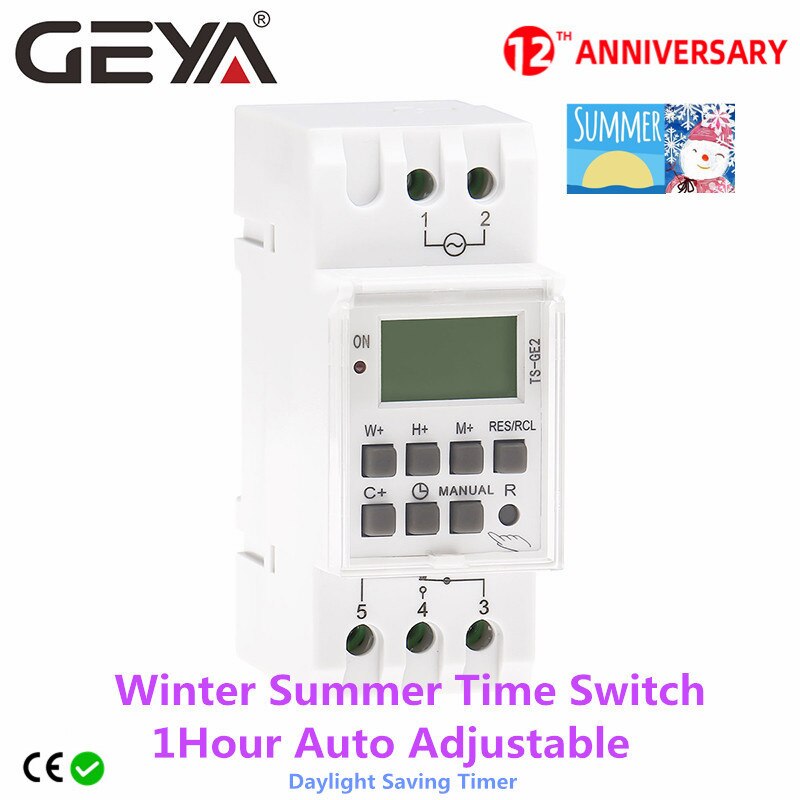 GEYA TS-GE2 Winter Summertime 1Hour Automatic Adjustable Timer Switch Programmable Daily Weekly Digital Time Controller 16A 220V