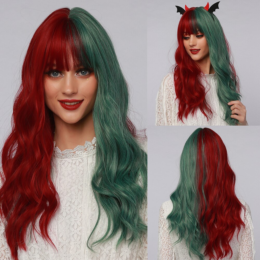 CharmSource-pelucas postizas onduladas con flequillo sintéticas para mujer, color gris, Plata largos, pelo Natural, resistente al calor: lc6080