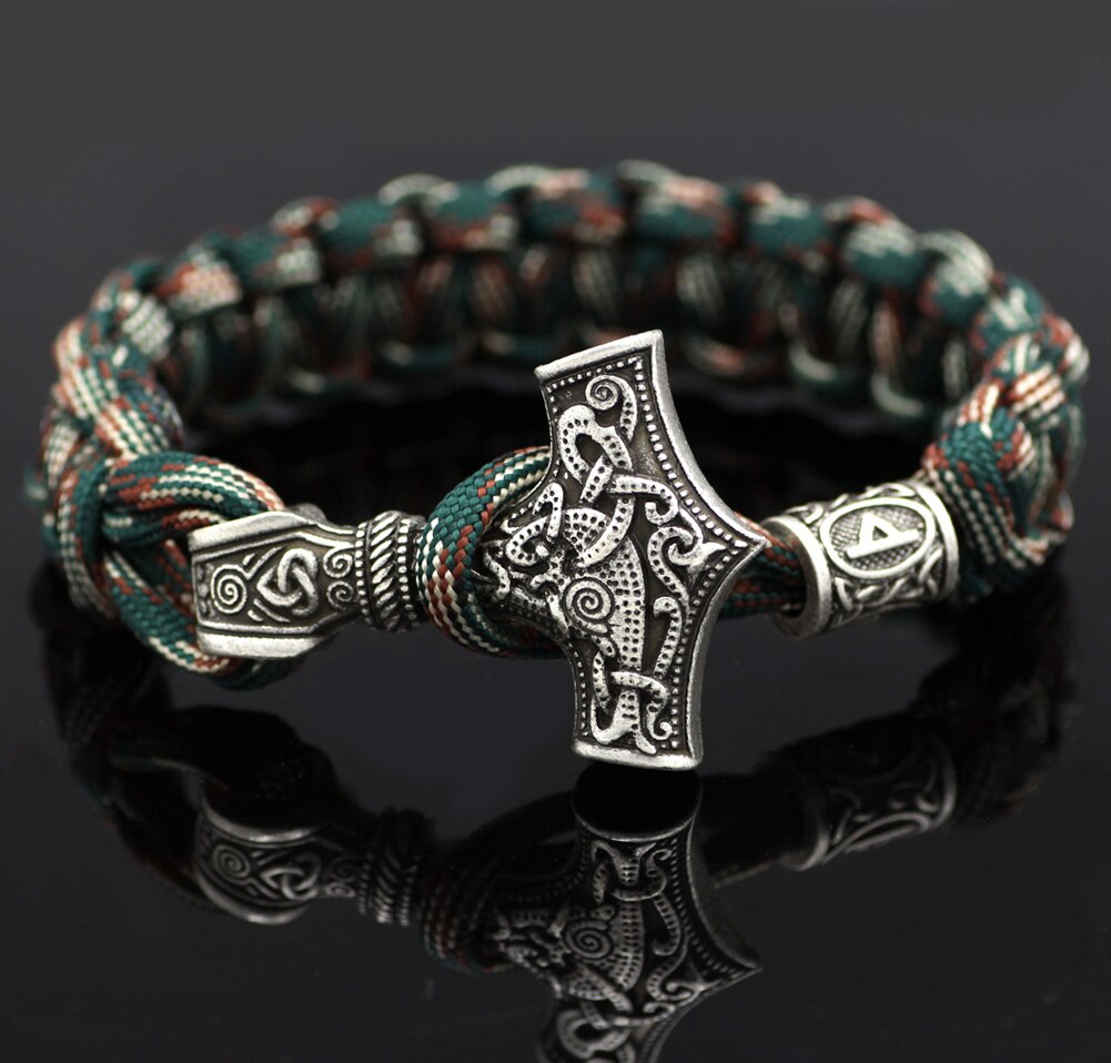 Marteau de Thor mjolnir bracelet viking scandinave nordique viking bracelet homme: Pistolet noir plaqué