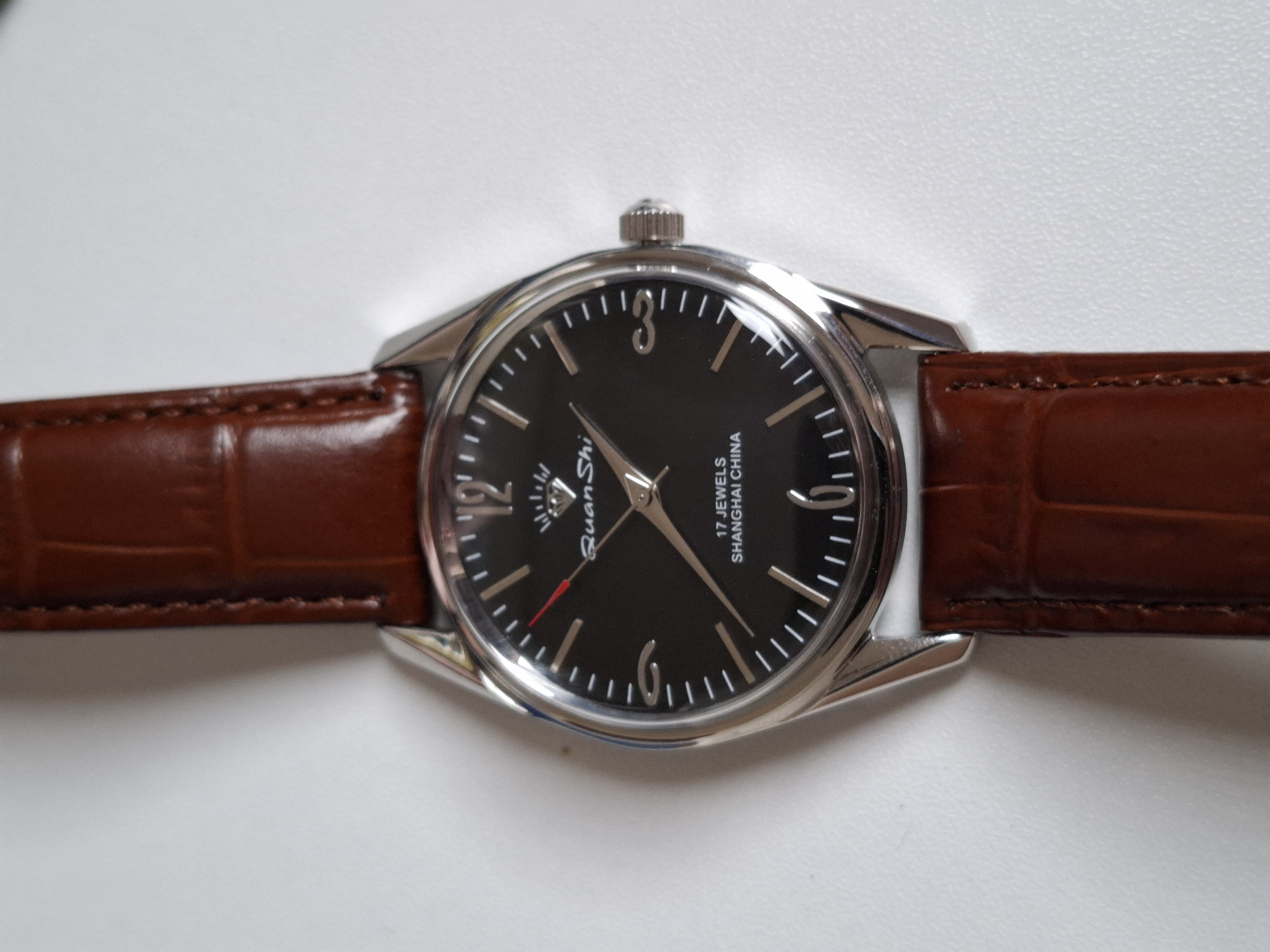 Genuine Shanghai Mechanical Watch Manual Winding 17 Diamond Retro Waterproof Mens Watch Religio Masculino Watche for Men: Silver