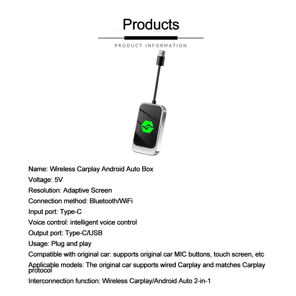 Kebidumei-adaptador inalámbrico CarPlay para coche, caja de IA, Dongle USB para Apple, Iphone, teléfono Android, conexión automática