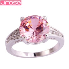 Jrose 10*10 Mm Ronde Cut Roze & Wit Cz Zilveren Ring Maat 6 7 8 9 10 11 12 13 Voor Vrouwen Lady Sieraden