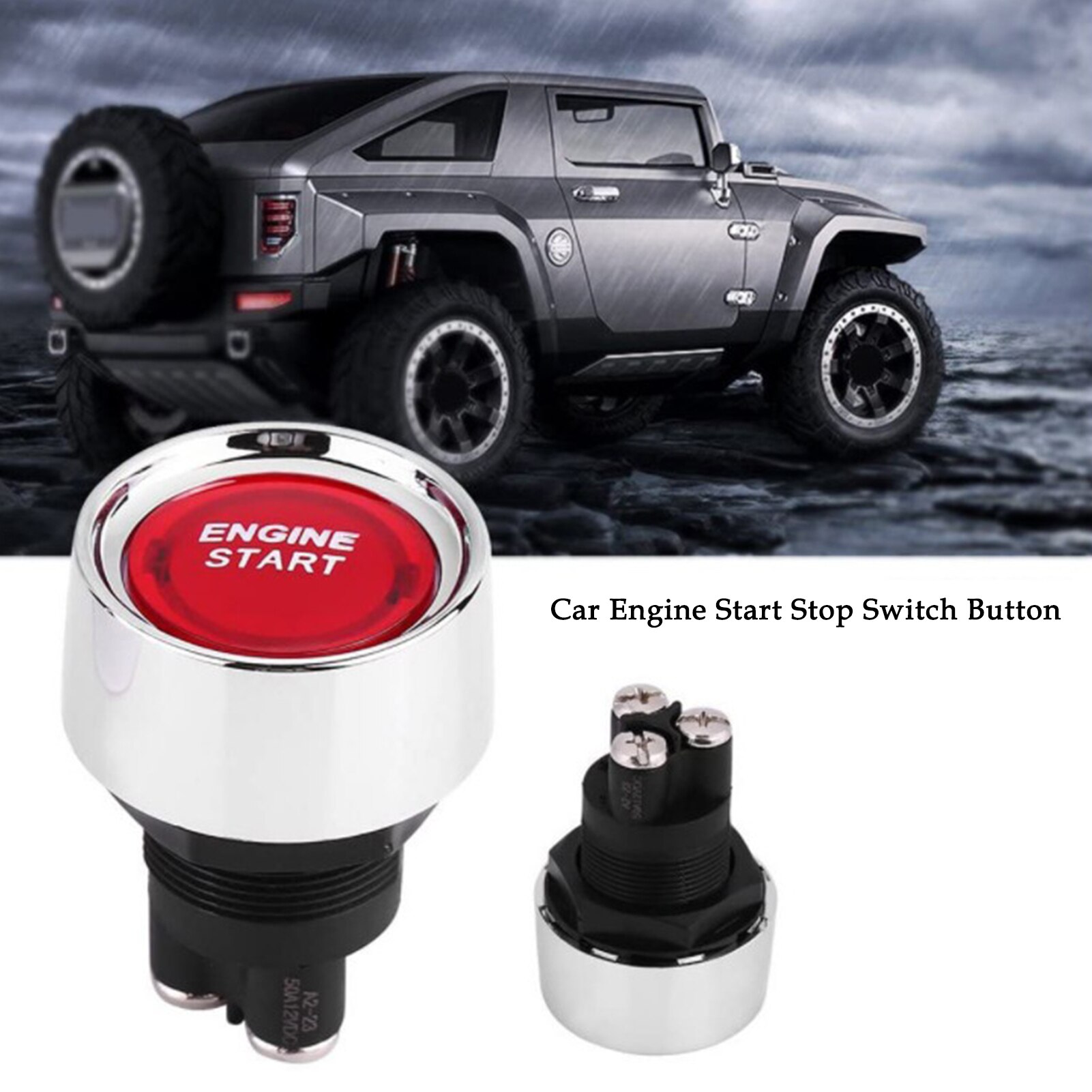 Car Engine Start Stop Switch Button 12V24V Auto Reset LED Light Button Switch ABS+metal Car Engine Start Stop Switch Button