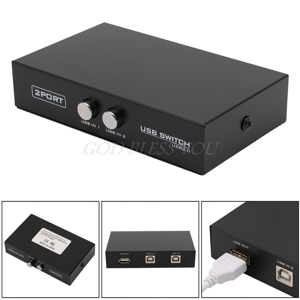 2 Ports USB2.0 Sharing Device Switch Switcher Adapter Box For PC Scanner Printer