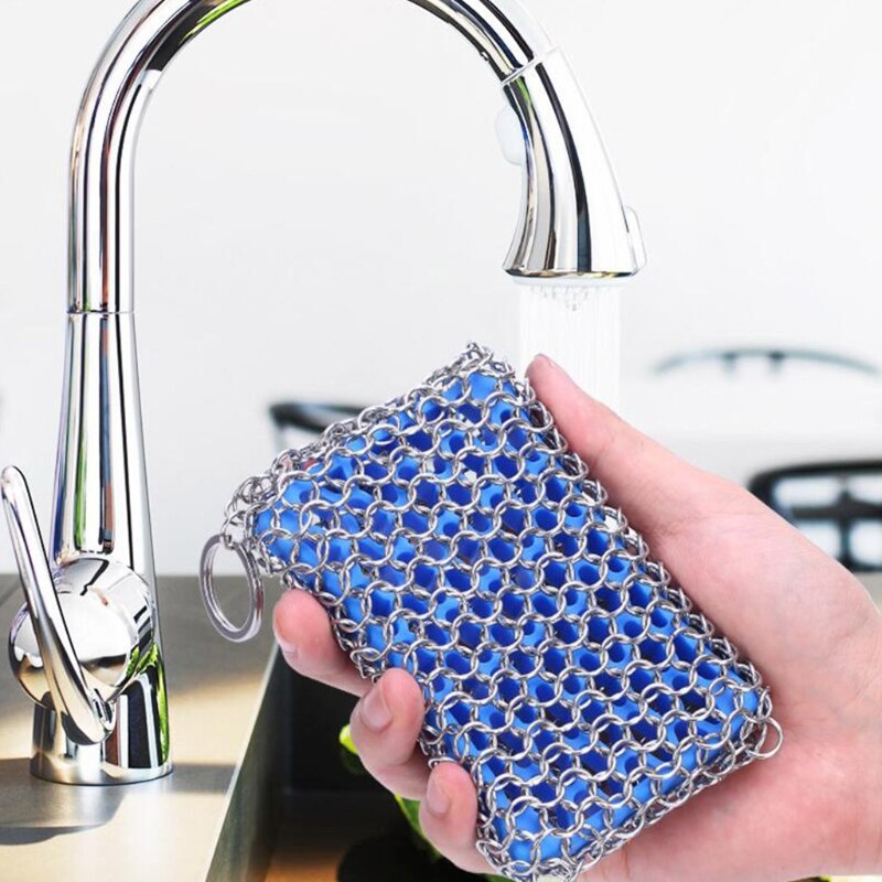 Kitchen Accessories Cast Iron Stainless Steel Cleaner Chainmail Scrubber For Skillet Wok Pot Pan Pre-seasoned Barbecue