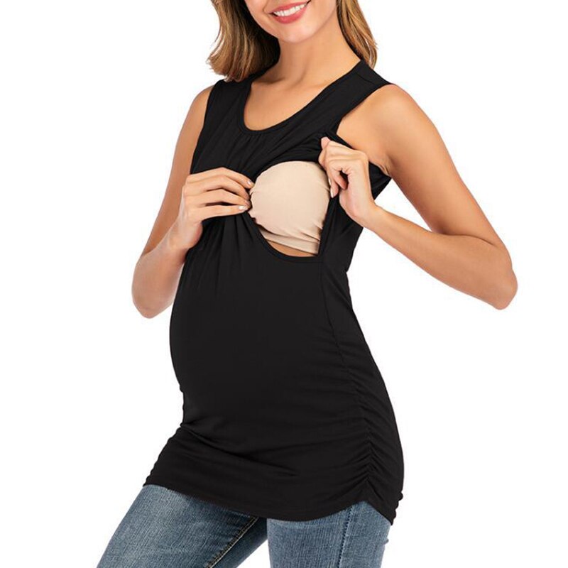 Summer Solid Color Womens Maternity Clothes Tank Tops Sleeveless Breastfeeding Pregnancy Clothing Premama Camis Tops Plus Size