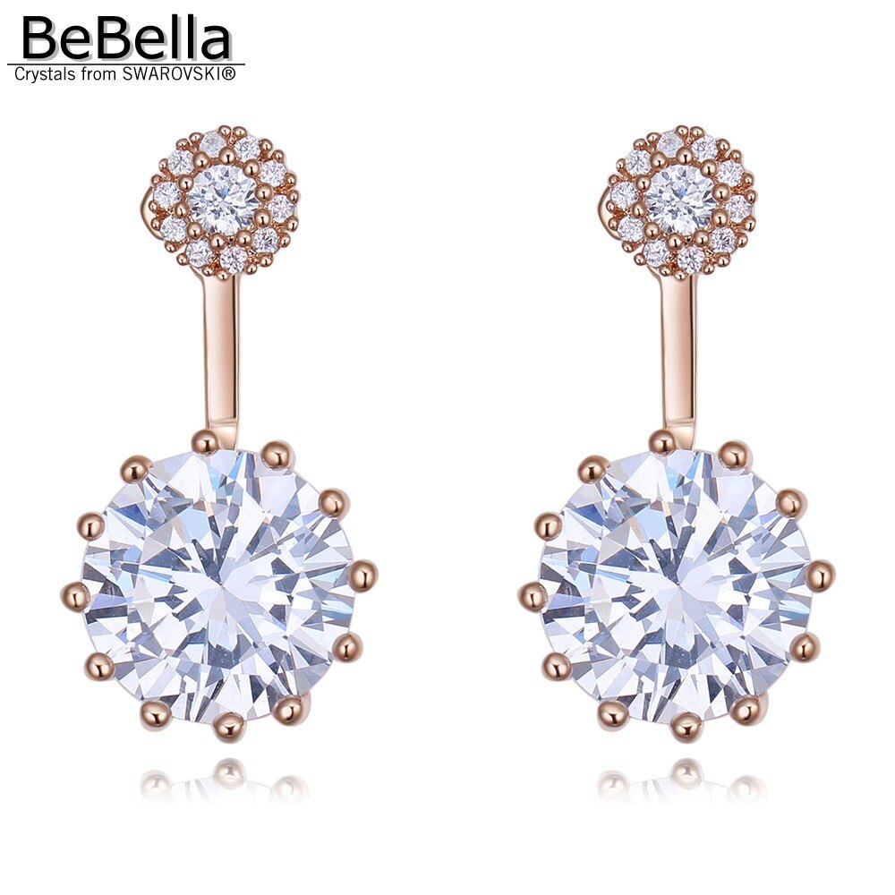 Bebella Klassieke Ronde Zirconia Steen Oorbel Jassen Gemaakt Met Zirconia Voor Bruiloft Sieraden Vrouwen: Rose Goud Kleur