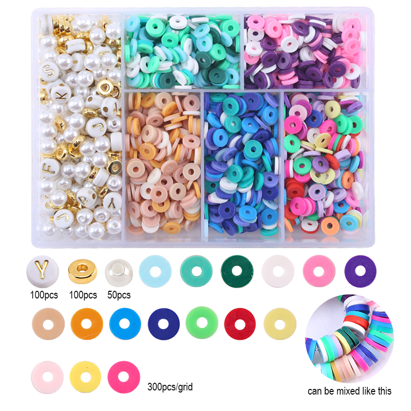 6mm Flat Beads Set Polymer Clay Beads For Jewelry Making With Pearl letter Beads Bracelets Necklace Earring DIY Handmade Craft: WHITE