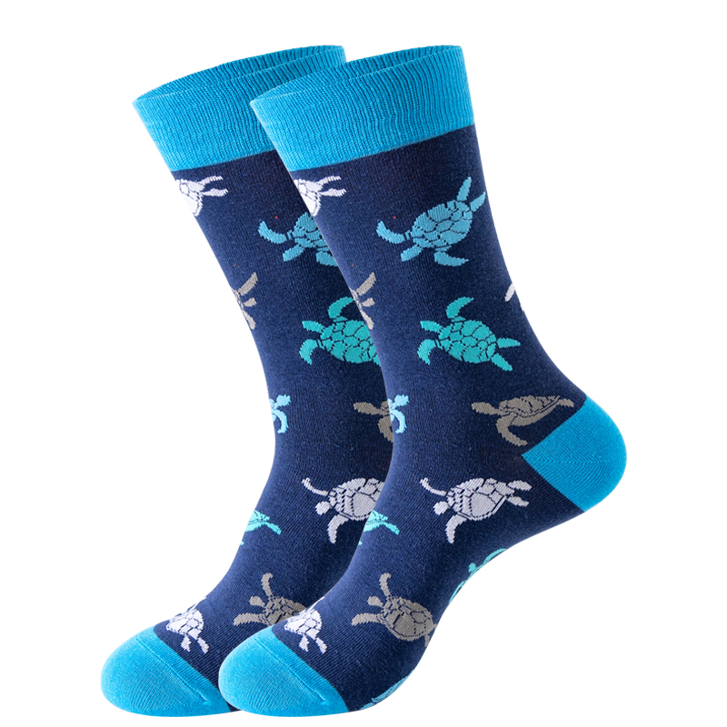 Nuevos calcetines de para hombre Harajuku japonés calcetines de dibujos animados felices caballito de mar cangrejo camarones calcetines de Coral tendencia medias masculinas calcetines divertidos: Verde oscuro