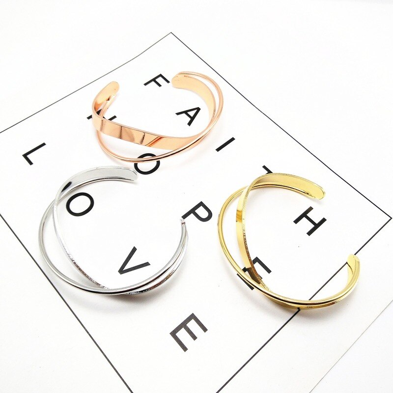 Südkoreas Neue glänzend Doppel-schicht Geometrische Unregelmäßige Kreuz Polieren Dame Armbinde Schmuck Metall retro frauen Armbänder