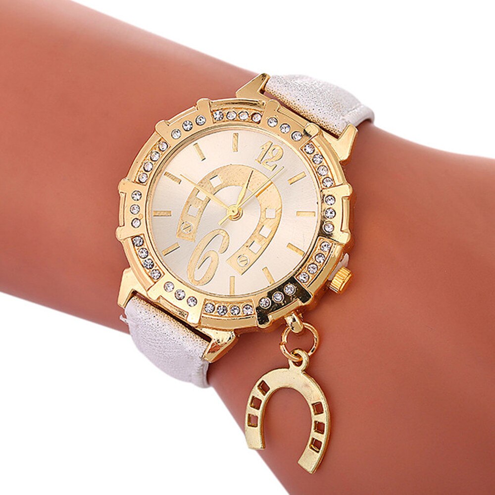 Hoefijzer accessoires vrouwen horloge flash band horloge luxe quartz horloge armband horloge voor vrouwen: D