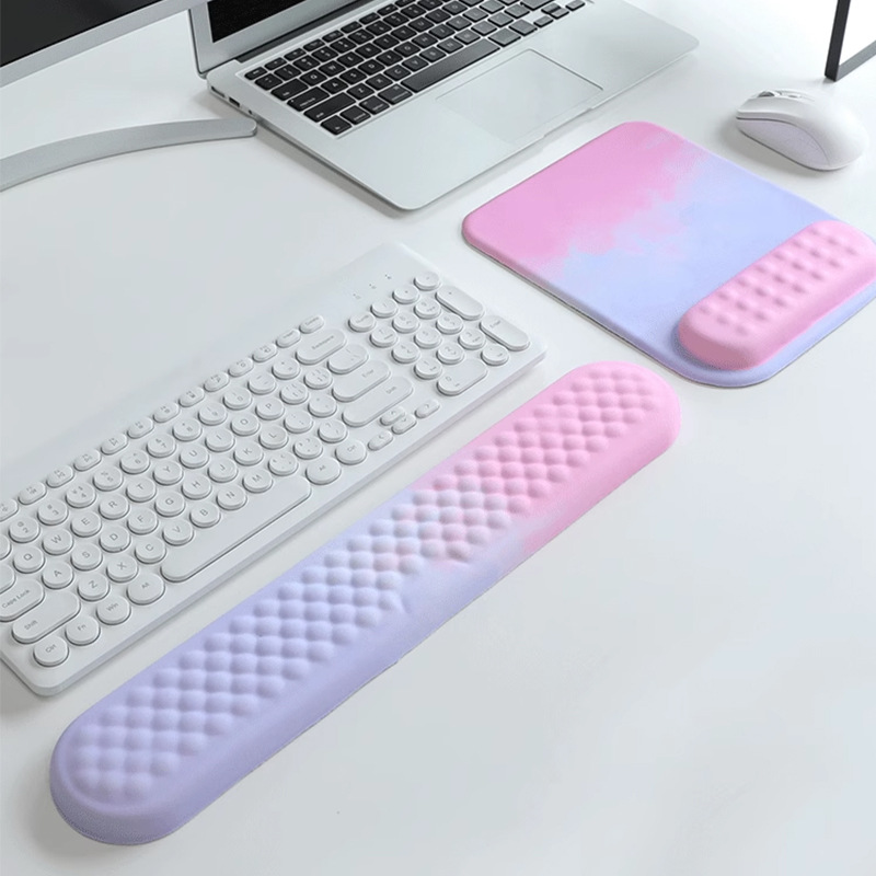 Ergonomisk håndledsstøtte til tastatur og mus, pude i memory foam, slidstærk, skridsikker, blød lycra-støtte for komfortabel skrivning: Khaki
