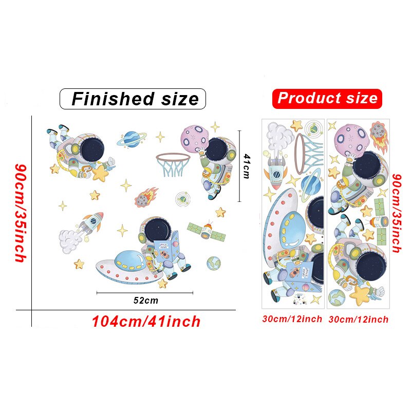 Autocollant mural d'astronaute en vinyle de dessin animé, stickers muraux amovibles pour bricolage, pour enfants garçons, chambre à coucher, pépinière, papier peint pour la maison: TBAL267