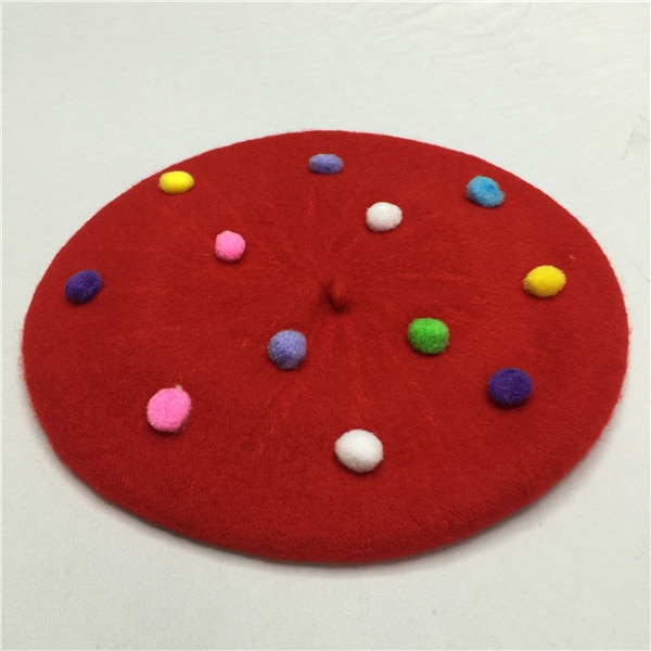 Boina de lana de invierno para niña, gorros cálidos Vintage para niños, boina plana para niñas, boina para mujeres, sombrero de invierno, traje para 3-6 años: red