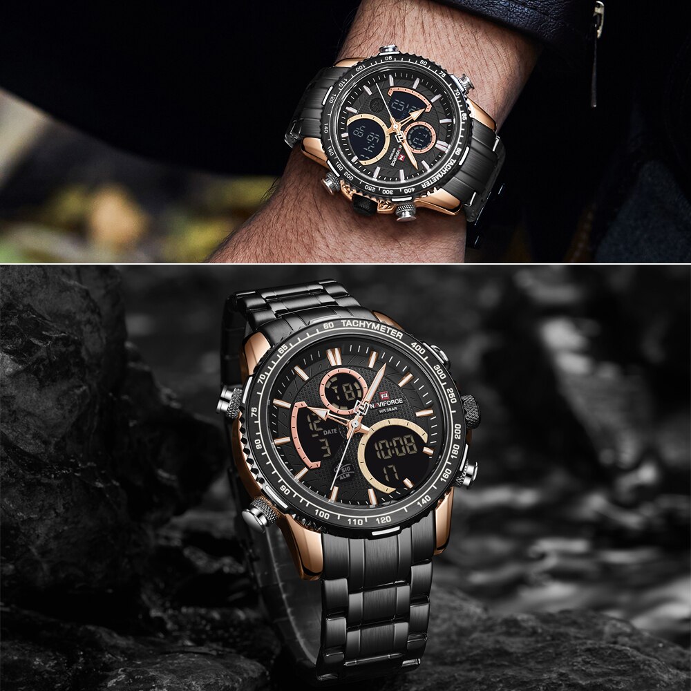 Naviforce Mannen Horloge Waterdichte Grote Wijzerplaat Sport Horloges Mannen Analoge Digitale Waterdichte Quartz Horloge Datum Mannelijke Klok