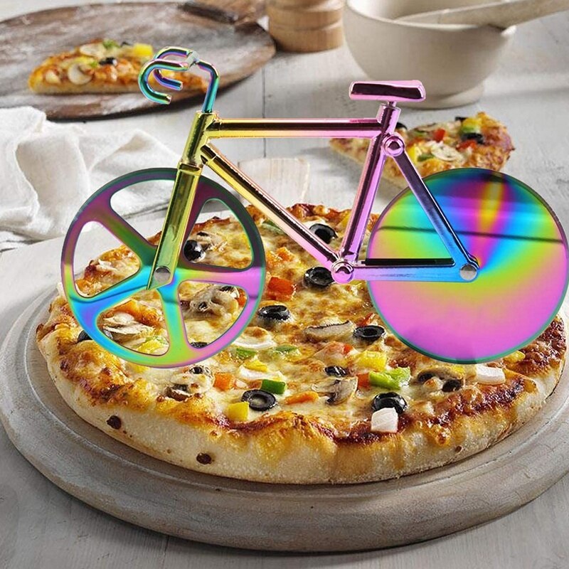 Pizza cutters, rustfrit stål cykel pizza cutter hjul med holder, køkken gadget værktøj
