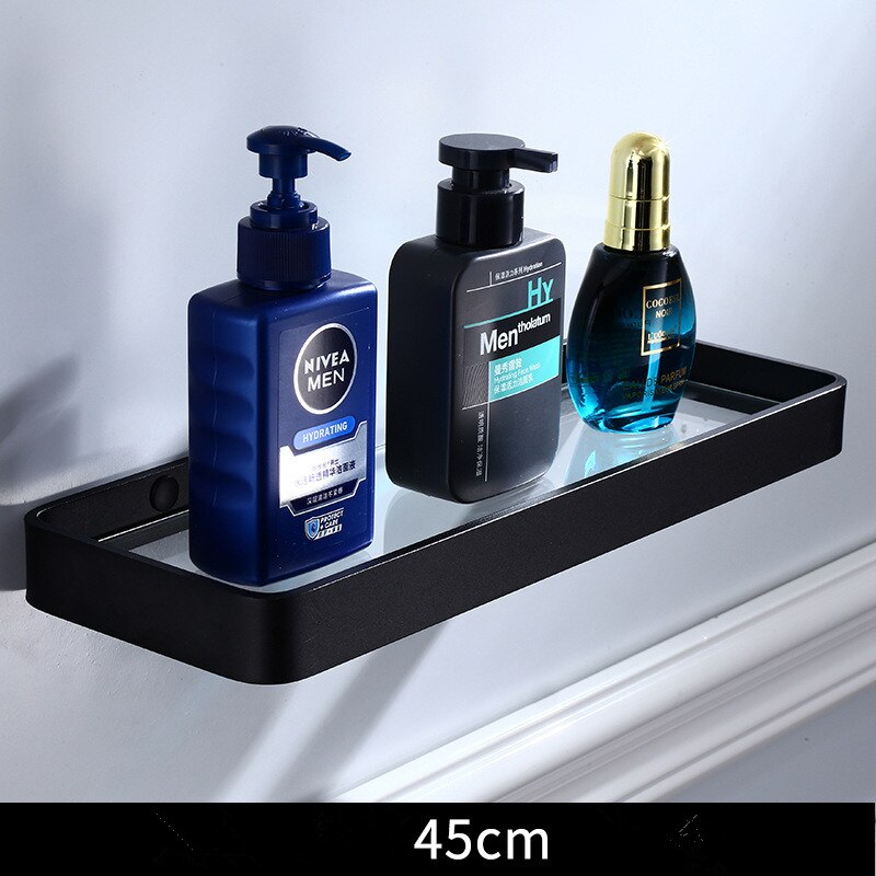 Tuqiu Glas Plank, Vierkante Badkamer Glazen Planken, zwarte Badkamer Plank Aluminium 20 Cm 25 Cm 30 Cm 35 Cm 40 Cm 45 Cm Douche Rack: 45cm black