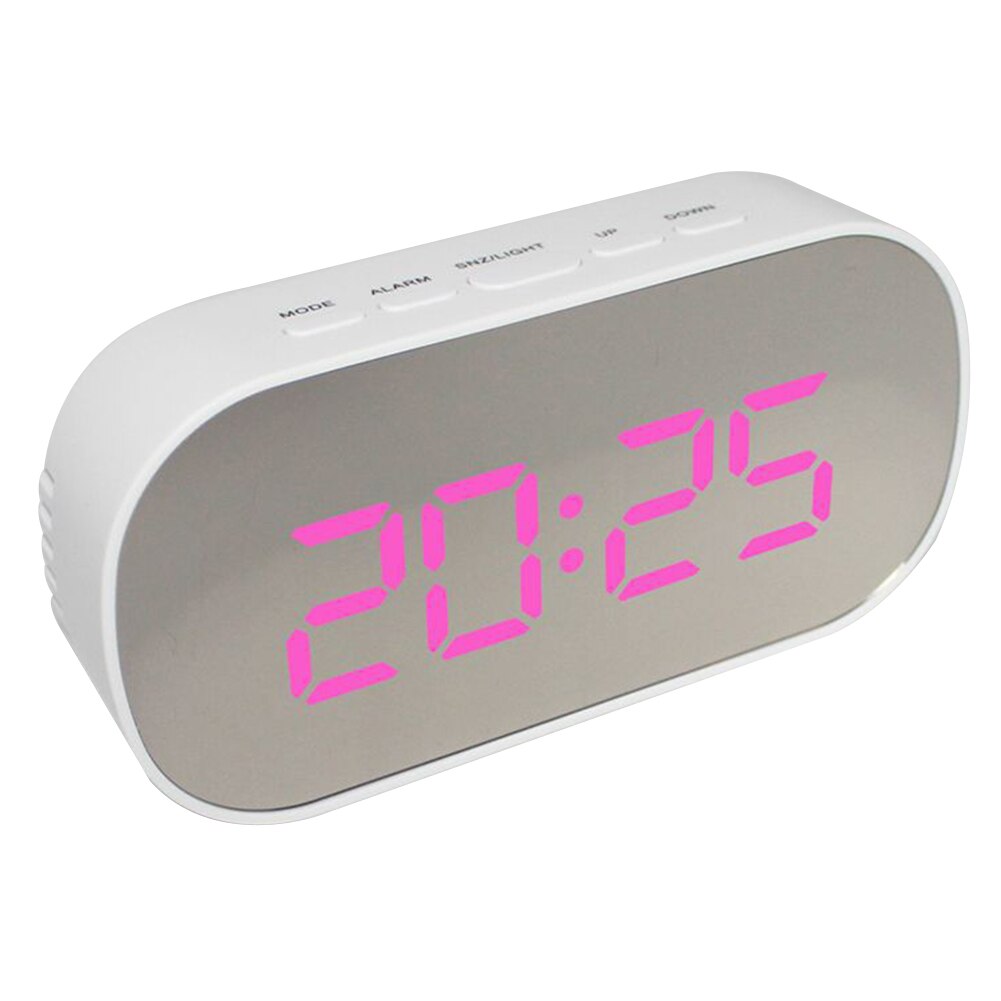 Smart Digitale Wekker Led Night Kids Slaapkamer Mini Draagbare Ronde Ovale Digitale Display Wekker Nachtlampje Make-Up Spiegel: White Pink Oval