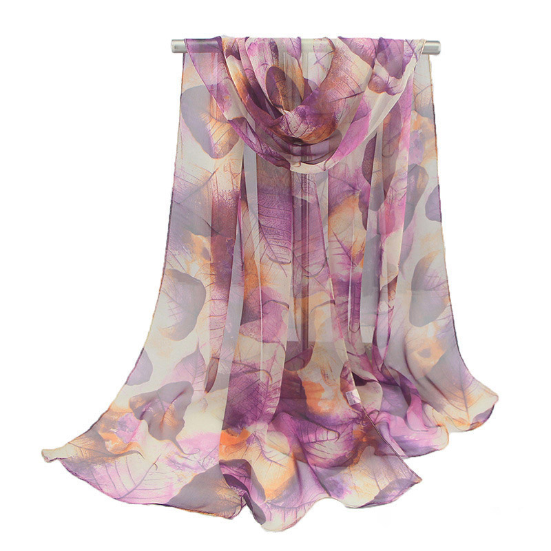 Écharpe d'été en mousseline de soie, châle de plage pour femmes, serviette de plage, écharpe douce imprimée feuilles d'érable, écharpe douce pour femmes,: Purple