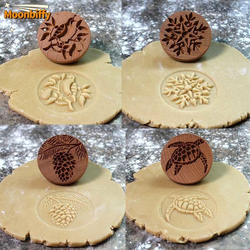 Sellos de madera para galletas, moldes para hornear galletas, prensas, pájaros, pan de jengibre, 3D, cortador de relieve, utensilios de panadería, galletas