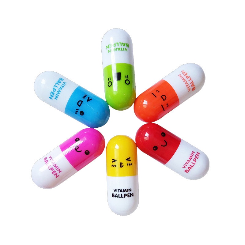 1 stuks balpen creatief briefpapier cartoon uitdrukking schattig lachend gezicht capsule pil balpen