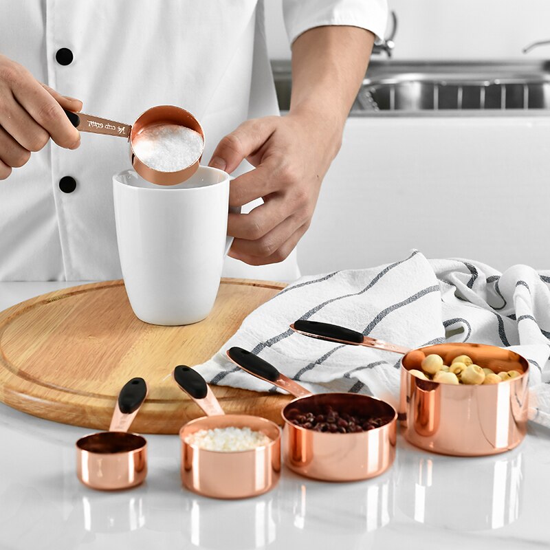 5Pcs Stainless steel Measuring Cups Set Luxury Copper Plated Kitchen Measuring Tools For Baking Coffee Tea