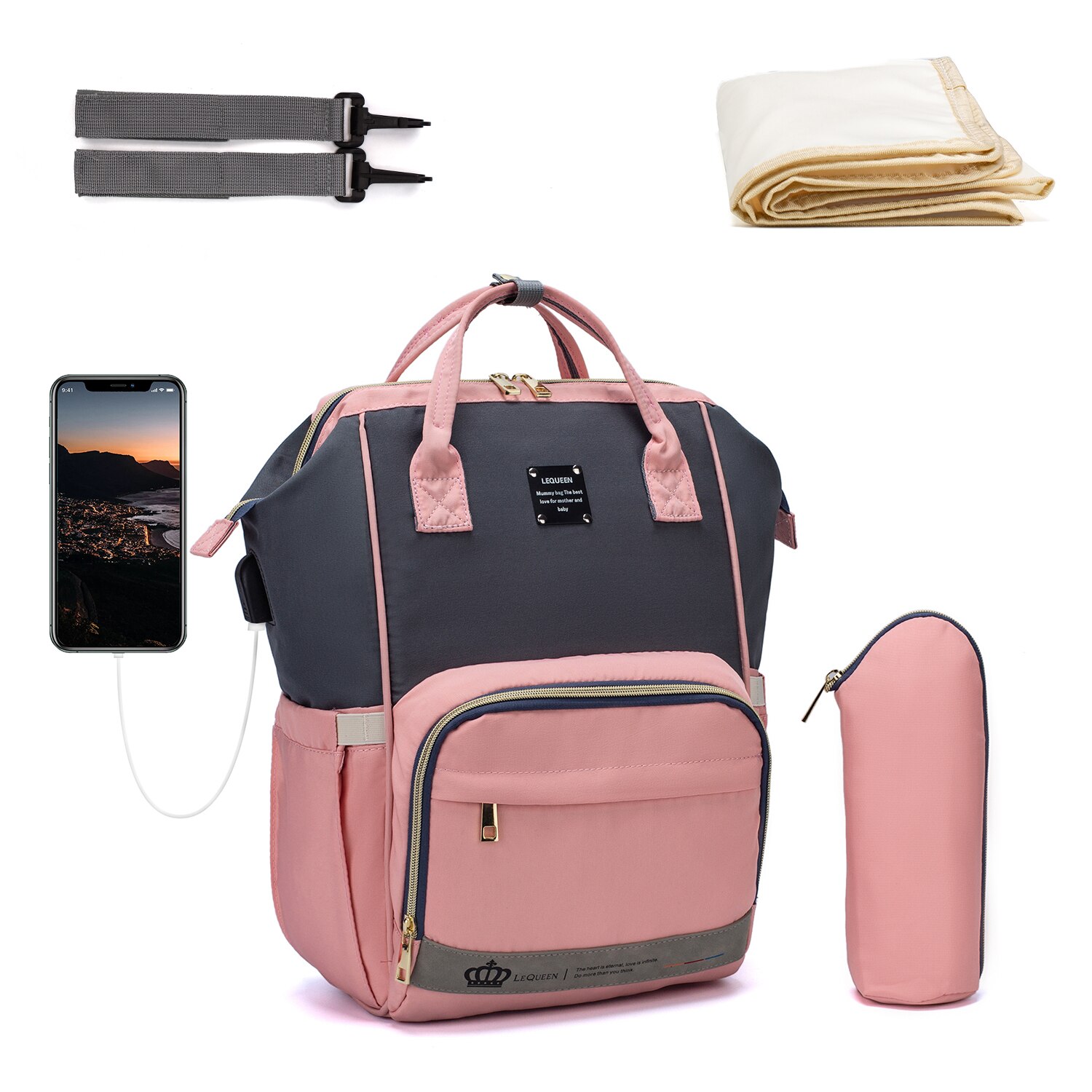 Lequeen Nappy Backpack Bag Mummy Large Capacity Bag Mom Baby Multi-function Waterproof Outdoor Travel Diaper Bags For Baby Care