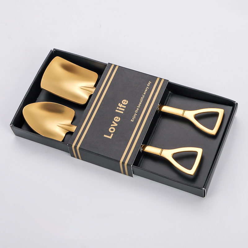 Retro Iron Shovel Stainless Steel Spoon Coffee Spoon Rice Fruit Mixing Icecream Disposable Spoon Tableware Cute Scoop Spoon Box: green