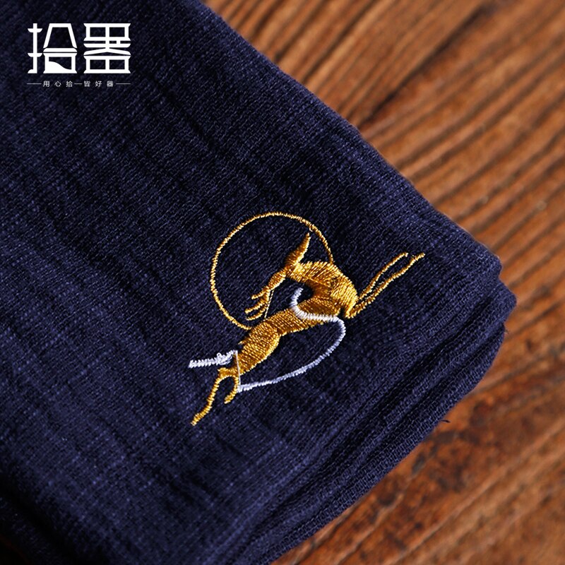 Vintage bomuld / linned broderet bord serviet viskestykke kinesisk duge hjorte mønster absorberende rengøringshåndklæder tilbehør