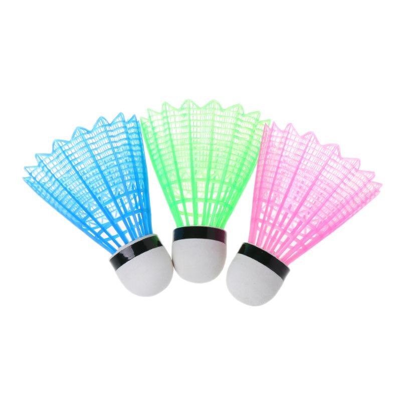 3 stk. ledet lysende badminton mørk natfarvet plastskum glødende fjedre