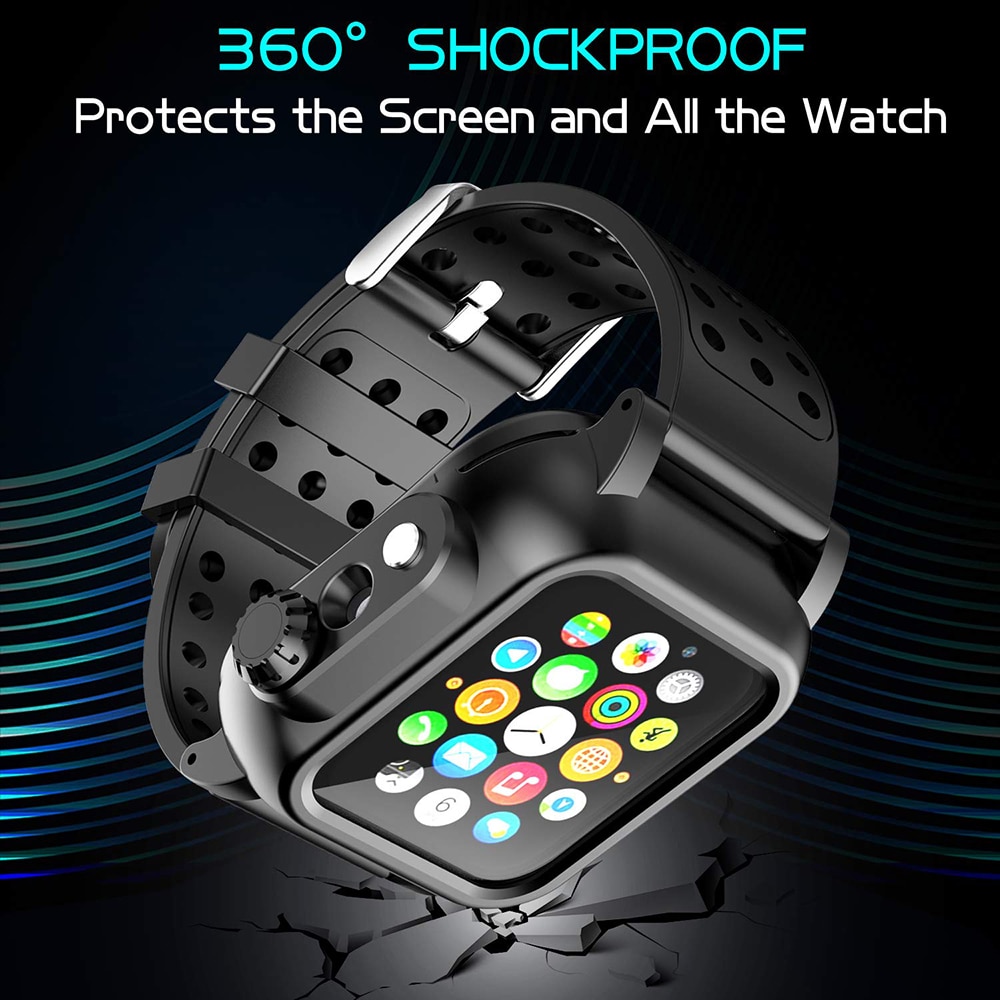 Funda impermeable IP68 con correa de silicona para Apple Watch SE 6 5 4 40mm 44mm, funda de pulsera deportiva para iWatch3 2 1 38mm 42mm