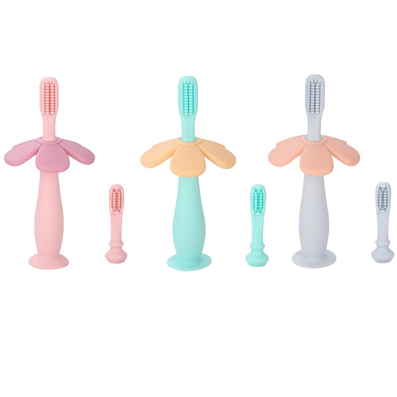 Baby Kids Bloem Effen Kleur Training Handleiding Tandenborstel Zuigeling Mondverzorging Tandenborstel Kinderen Jongen Meisjes Zachte Silicone Teethbrush