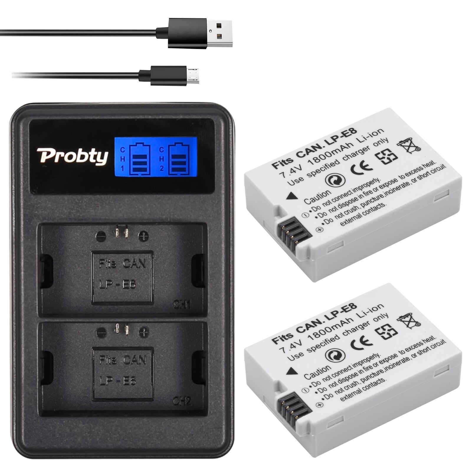 1800mAh LP-E8 LPE8 LP E8 Batterie Batterie AKKU + LCD Double Chargeur pour appareil photo Canon EOS 550D 600D 650D 700D X4 X5 X6i X7i T2i T3i: 2BatteryWithCharger