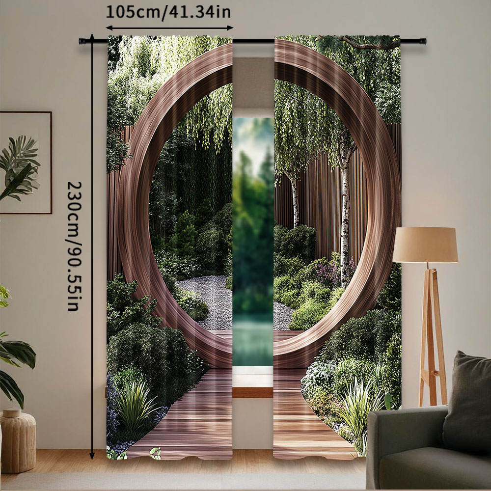 Rideau japonais rond rustique, 2 pièces, ouverture de porte et de porte, habitude Sublime, paysage naturel pour chambre à coucher, salon et salle à manger