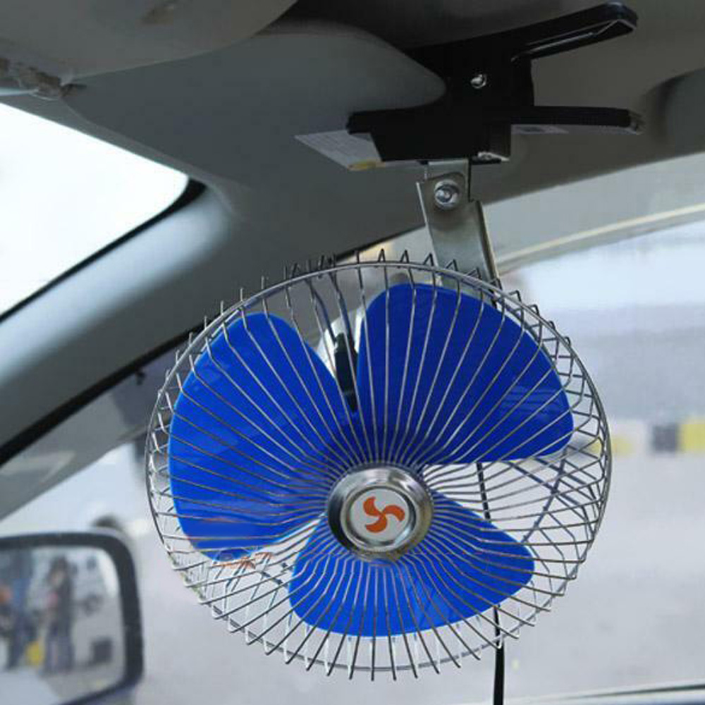 8 Inch 12V Cooling Fan Car Vehicle Dashboard Portable Clip-On Oscillating 25W Full Safety Metal Guard