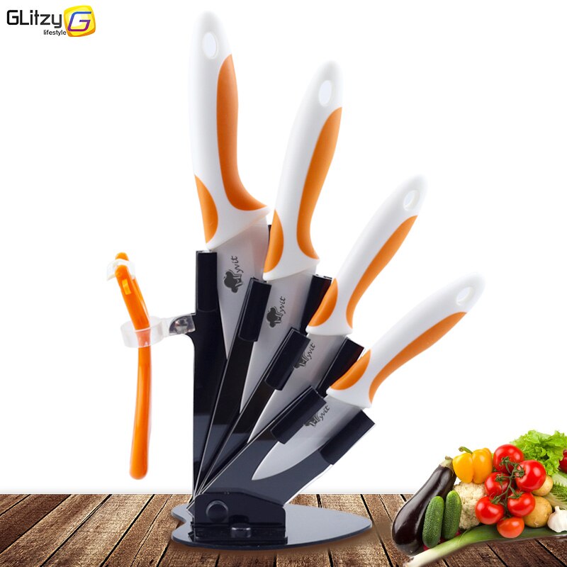 Keramik Messer Küche 3 4 5 6 Zoll Koch Utilityw Halfter Schäler Weiß Zirkonia Klinge Obst Gemüse Kochen Werkzeug 4 stück einstellen: Orange Weiß
