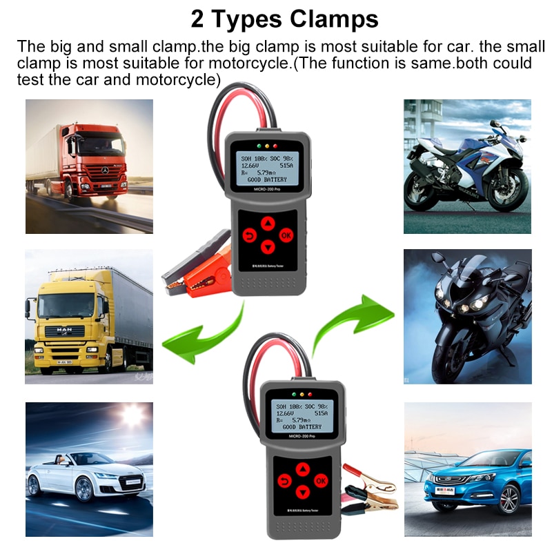 Micro200 Pro Digital Car Battery Tester 12v 24v 40 to 2000CCA Automotive Load Battery System Analyzer for Motorcycle AGM EFB Gel