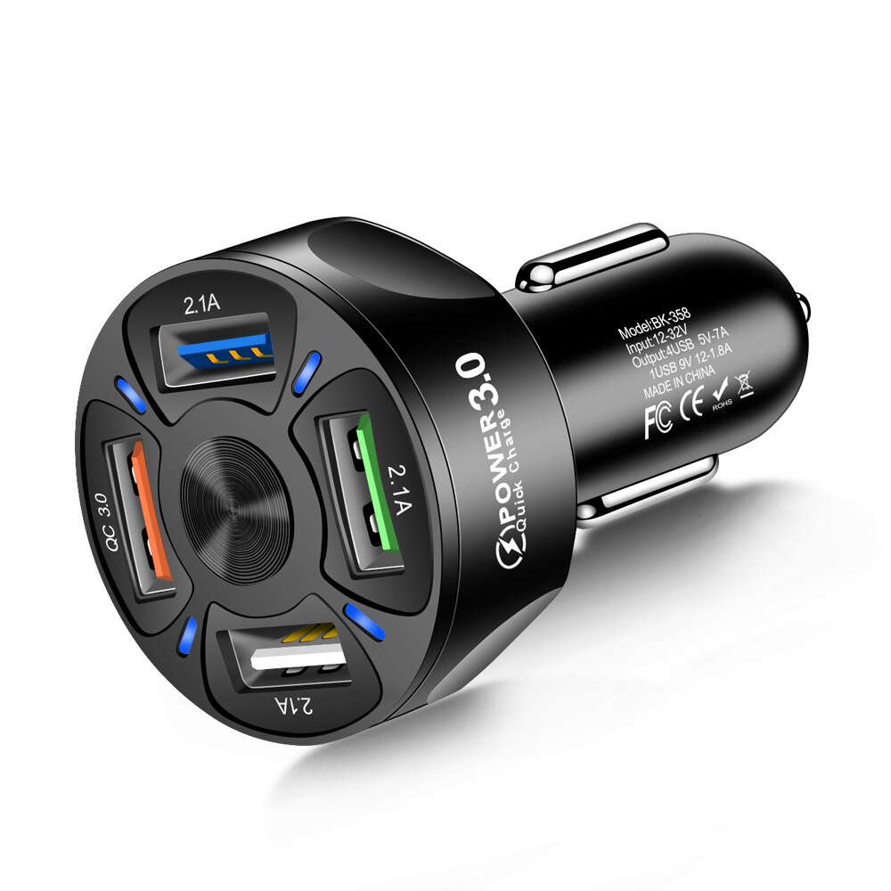 4 Poorten Usb Car Charger 48W Quick Charge 3.0 7A Mini Snel Opladen Voor Iphone Xiaomi Huawei Mobiele Telefoon charger Adapter In Auto: 4 Ports Black