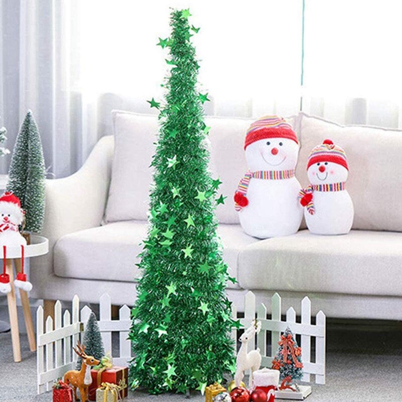 Best 3.94FT Collapsible Christmas Tree Tinsel Xmas Tree Artificial Pencil Sequins Trees for Fireplace Party Decoration