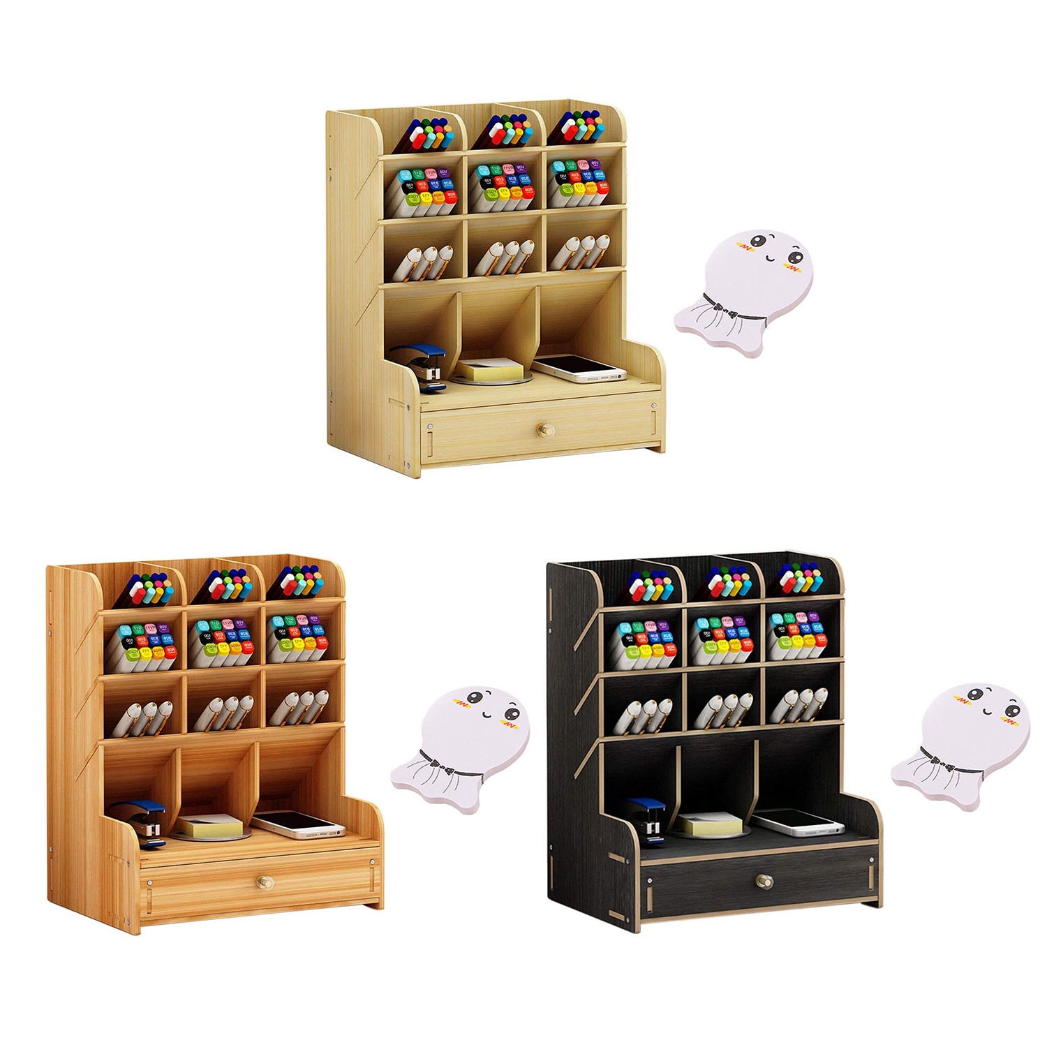 Organizador de Mesa de madeira DIY Caixa Rack de Armazenamento com Gaveta de Lápis Caneta Titular bloco de Notas para o Escritório Da Escola Para Casa e Jardim