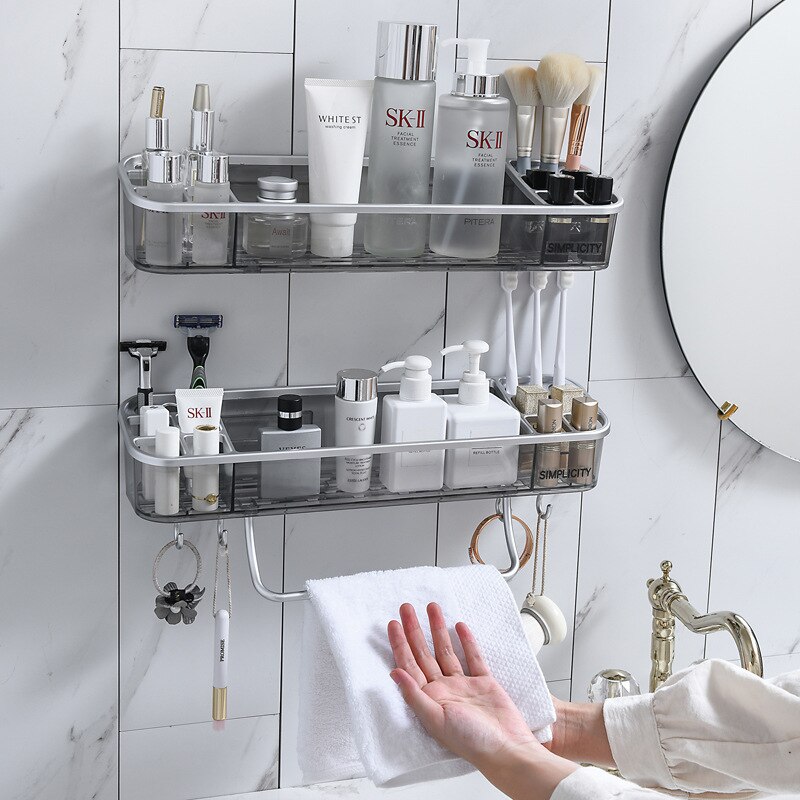 Gesew multifunktions opbevaringshylde til badeværelse hjemme wc shampoo håndklædestativ med kroge hjørnehylde arrangør badeværelse tilbehør