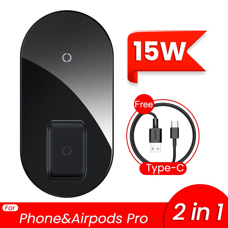 Baseus 2 in 1 Dual Qi Wireless Charger For iPhone 11 Pro Max X Airpods 15W Fast Wireless Charging Pad Induction Wirless Charger: Black 15W Pro